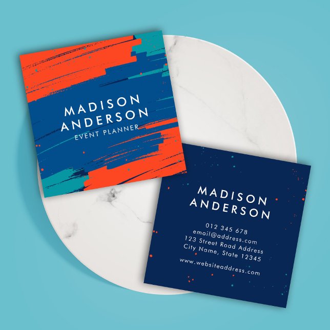 Vibrant Orange Blue Teal Modern Bold Strokes Square Business Card (Creator Uploaded)