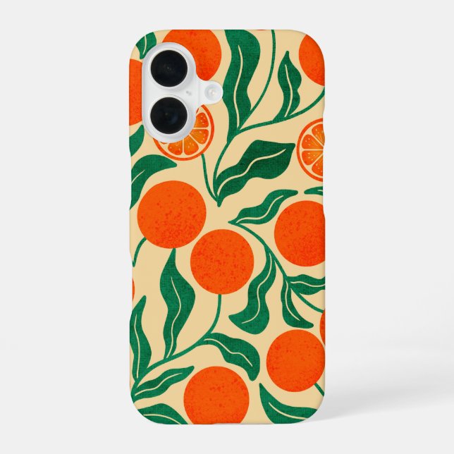 Vibrant Orange Citrus Botanical Pattern  iPhone 16 Case (Back)