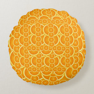 Vibrant Orange Citrus Pattern Design Round Cushion