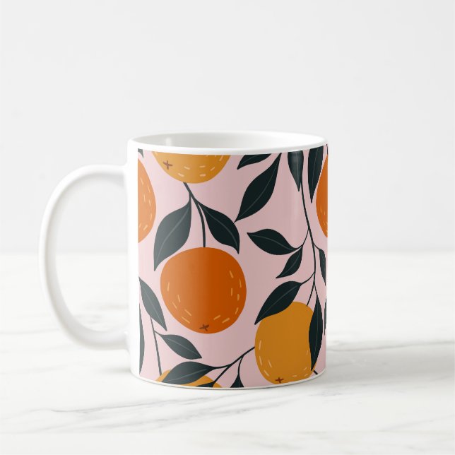 Vibrant Orange Citrus Seamless Pattern Coffee Mug (Left)