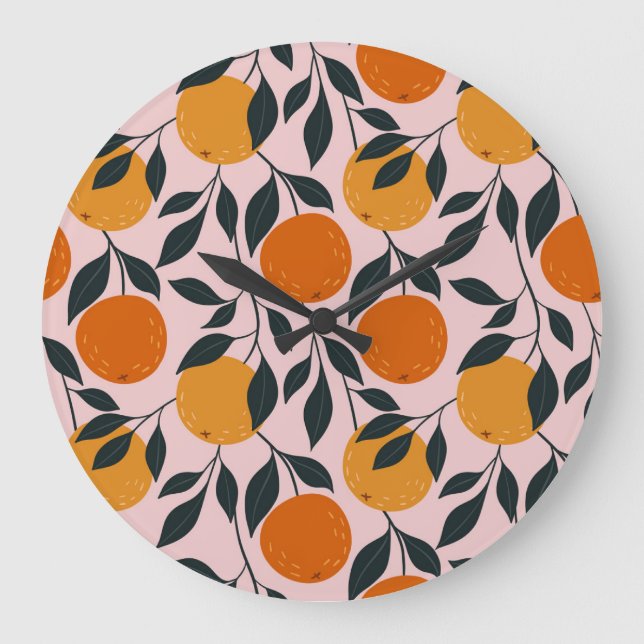 Vibrant Orange Citrus Seamless Pattern Large Clock (Front)
