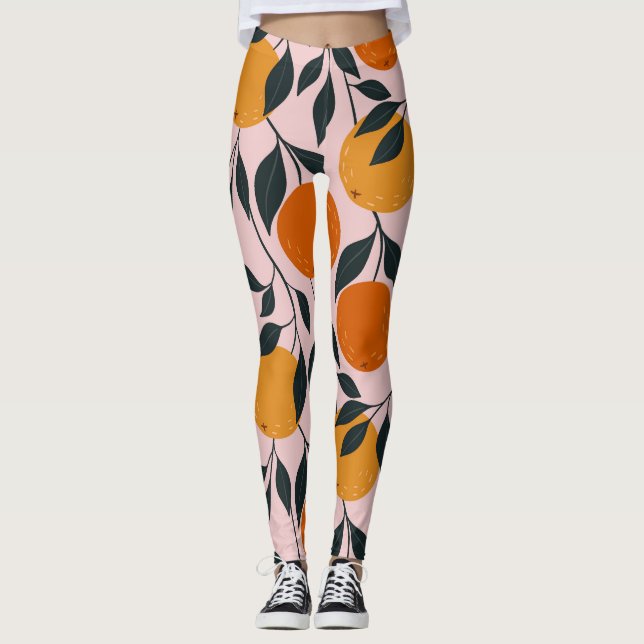 Vibrant Orange Citrus Seamless Pattern Leggings (Front)