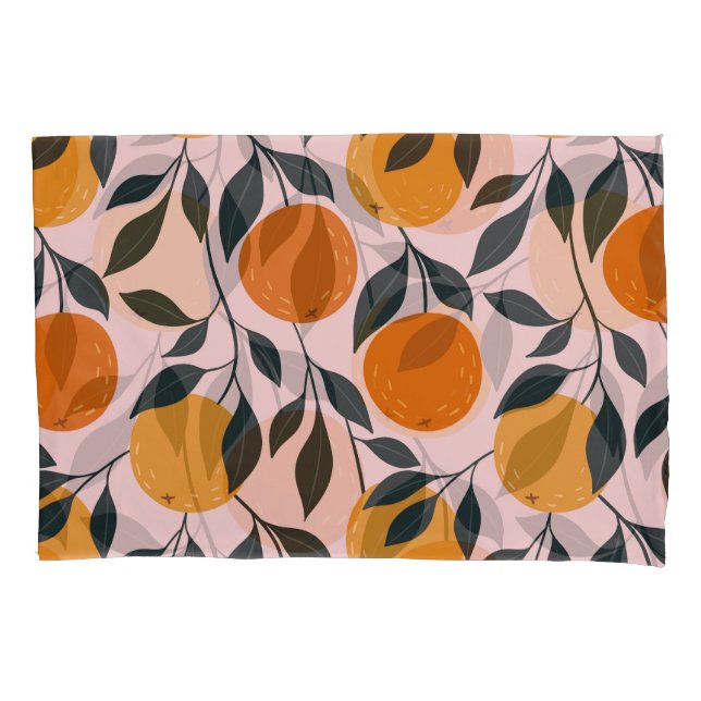 Vibrant Orange Citrus Seamless Pattern Pillowcase (Front)