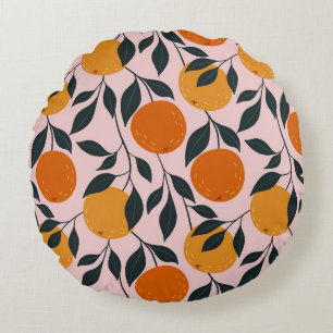 Vibrant Orange Citrus Seamless Pattern Round Cushion