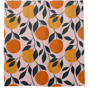Vibrant Orange Citrus Seamless Pattern Shower Curtain