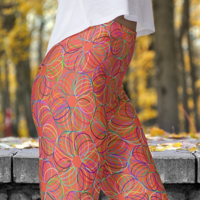 Vibrant Orange Cyclic Chaos Pattern Leggings (Orange Cyclic Chaos)