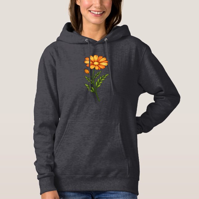 Vibrant Orange Daisy & Bud – Botanical Bloom  Hoodie (Front)