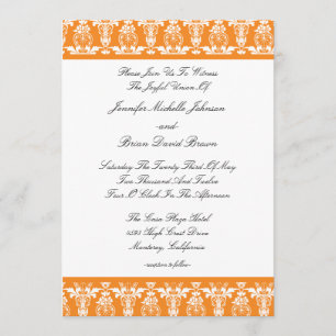 Vibrant Orange Damask Wedding Invitation