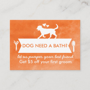 Vibrant Orange Dog Groomer Promotional  Business Card