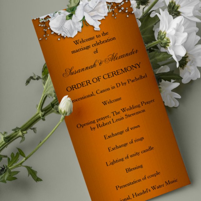 Vibrant Orange Elegant Roses Wedding Programme (Creator Uploaded)