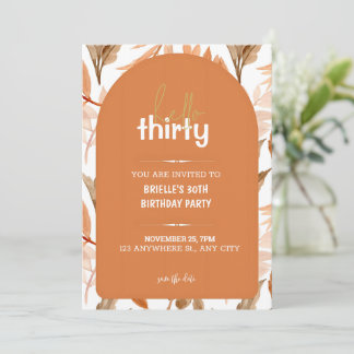 Vibrant Orange Floral 30th Birthday Invitation