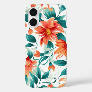 Vibrant Orange Floral Garden Pattern - Elegant Tea iPhone 16 Case