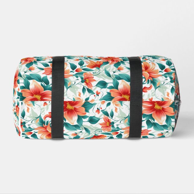 Vibrant Orange Floral Garden Pattern - Elegant Tea Duffle Bag (Bottom)