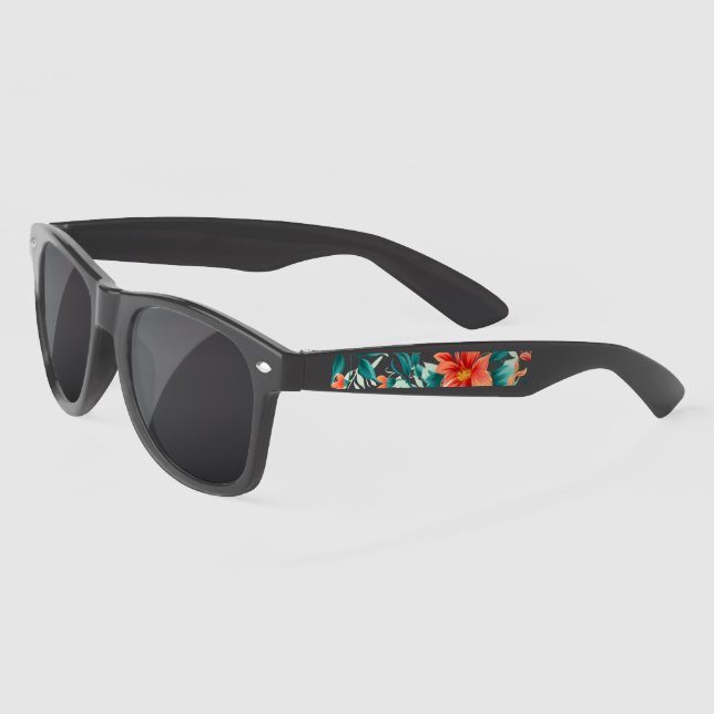 Vibrant Orange Floral Garden Pattern - Elegant Tea Sunglasses (Left)