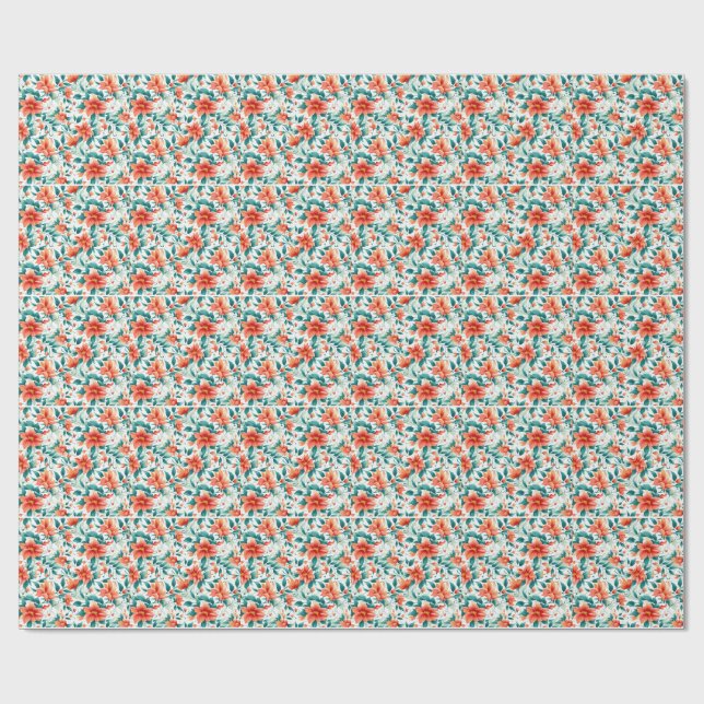 Vibrant Orange Floral Garden Pattern - Elegant Tea Wrapping Paper (Flat)