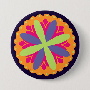 Vibrant Orange Floral Shapes 7.5 Cm Round Badge