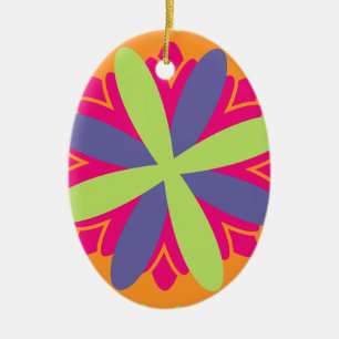 Vibrant Orange Floral Shapes Ceramic Tree Decoration