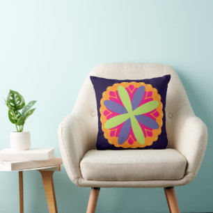 Vibrant Orange Floral Shapes Cushion
