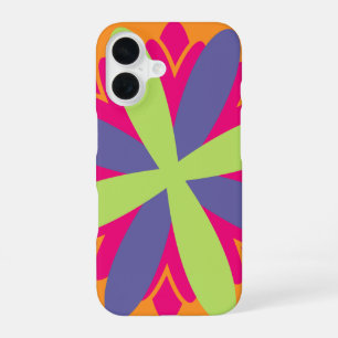 Vibrant Orange Floral Shapes iPhone 16 Case