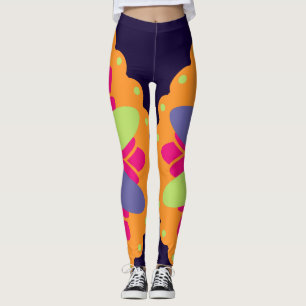 Vibrant Orange Floral Shapes Leggings