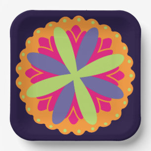 Vibrant Orange Floral Shapes Paper Plate