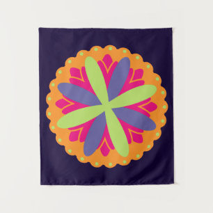 Vibrant Orange Floral Shapes Tapestry