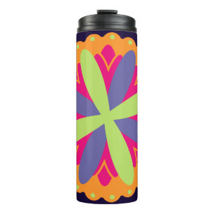 Vibrant Orange Floral Shapes Thermal Tumbler