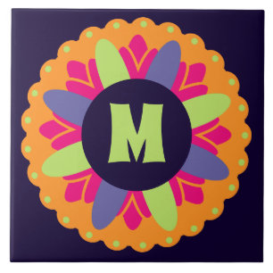 Vibrant Orange Floral Shapes Tile