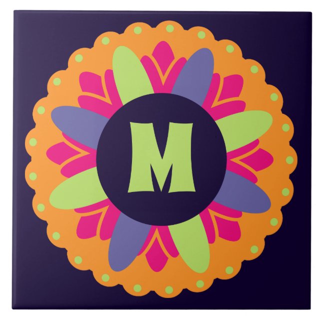 Vibrant Orange Floral Shapes Tile (Front)