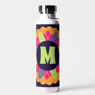 Vibrant Orange Floral Shapes Water Bottle