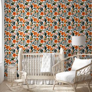 Vibrant Orange Flowers Spring Floral Pattern Wallpaper