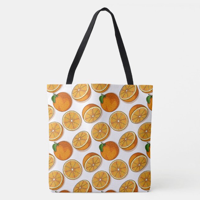 Vibrant Orange Fruit Citrus Pop Seamless Pattern Tote Bag (Front)