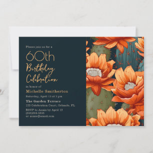 Vibrant Orange Green Cactus Desert 60th Birthday  Invitation