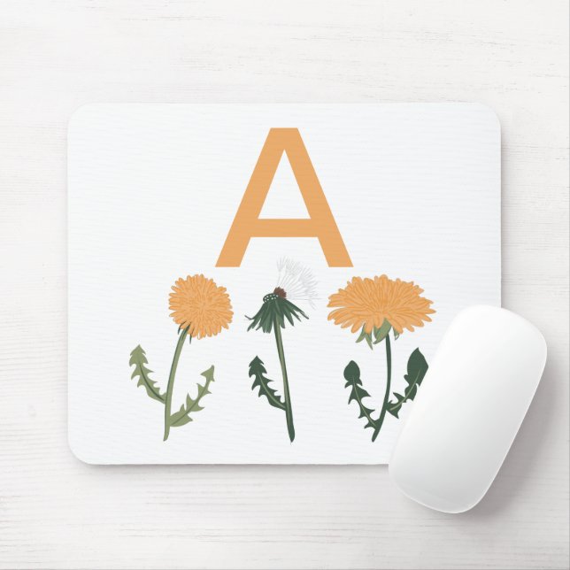 Vibrant Orange Green Dandelion Flowers Monogram Mouse Mat (With Mouse)
