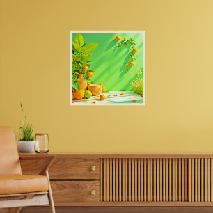 Vibrant Orange Green Still Life Design Poster