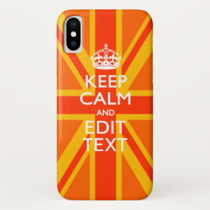 Vibrant Orange Keep Calm Your Text Union Jack iPhone X Case