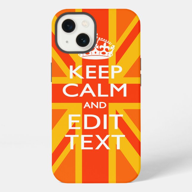 Vibrant Orange Keep Calm Your Text Union Jack iPhone Case (Back)