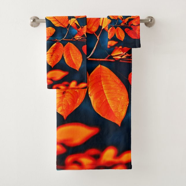 Vibrant Orange Leaves Art Bath Towel Set (Insitu)