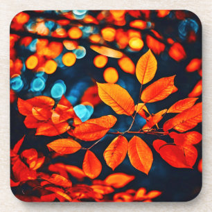 Vibrant Orange Leaves Art Coaster