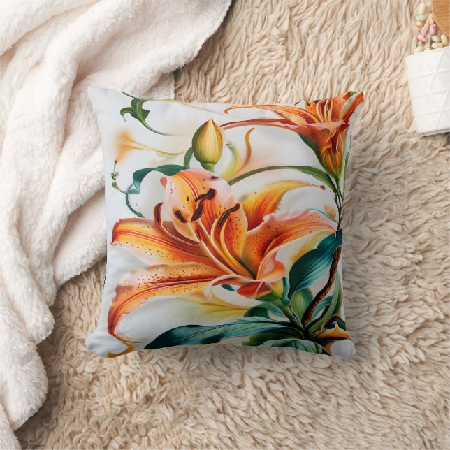 Vibrant Orange Lilies in Bloom During Spring Cushion (Blanket)