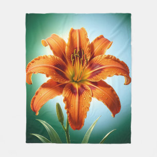 Vibrant Orange Lily Flower Bloom Fleece Blanket