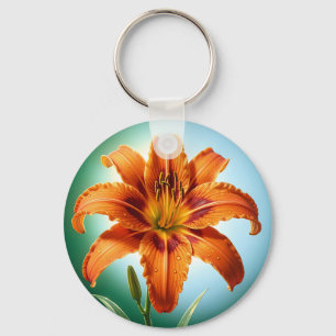 Vibrant Orange Lily Flower Bloom Key Ring