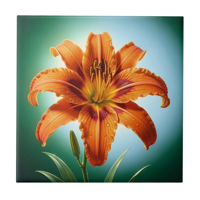 Vibrant Orange Lily Flower Bloom Tile (Front)
