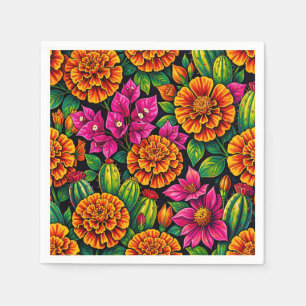 Vibrant Orange Magenta Marigold Cactus Tropical Napkin