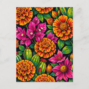 Vibrant Orange Magenta Marigold Cactus Tropical Postcard