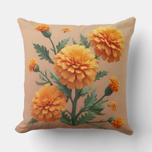 Vibrant Orange Marigold Bouquet Cushion (Front)