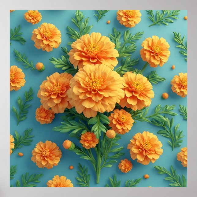 Vibrant Orange Marigold Bouquet Poster (Front)