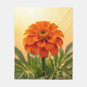 Vibrant Orange Marigold Flower Golden Sunset Fleece Blanket