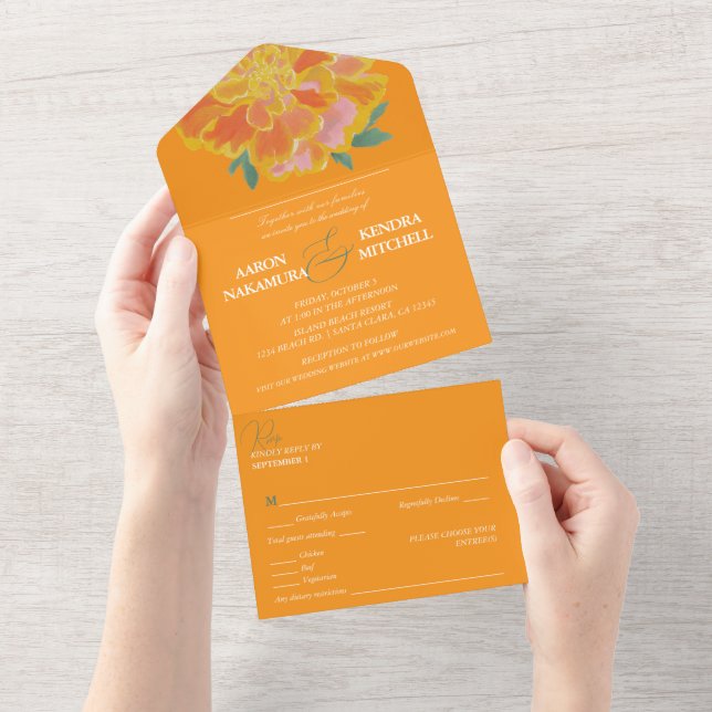 Vibrant Orange Marigold Summer Wedding All In One Invitation (Tearaway)