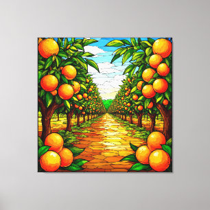Vibrant Orange Orchard Under a Bright Blue Sky Canvas Print
